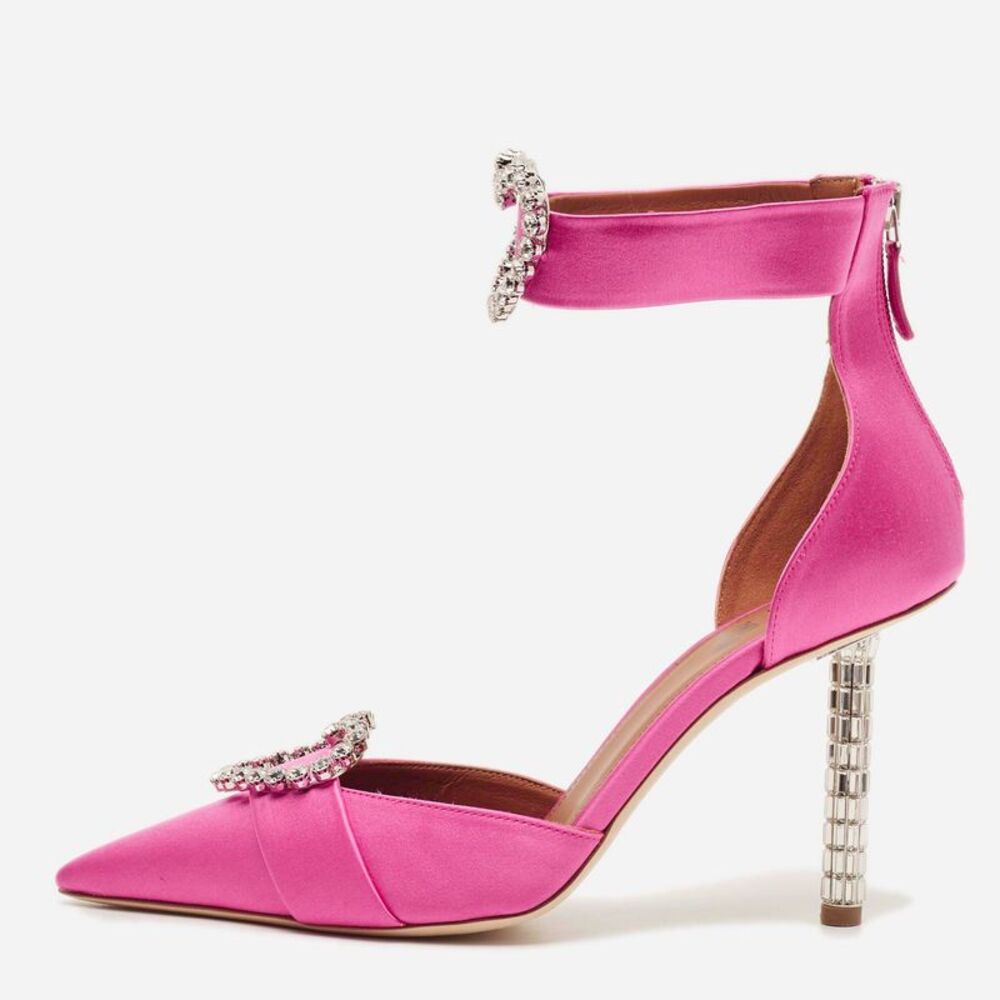 Malone Souliers Camille Size 39 Pink Satin Ankle Strap Pumps